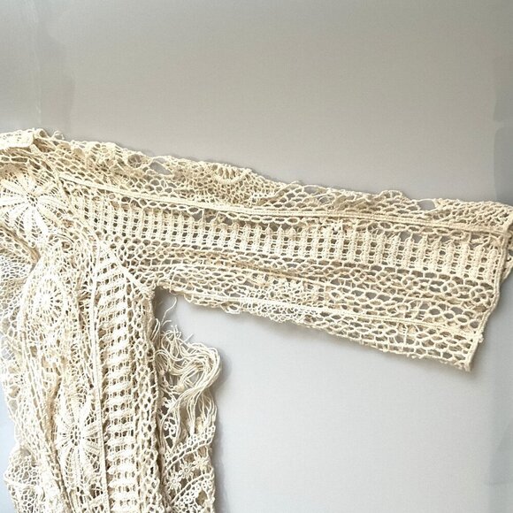 CATO FLORAL CROCHET LACE FRINGE BOHO OPEN FRONT CARDIGAN - Picture 7 of 16